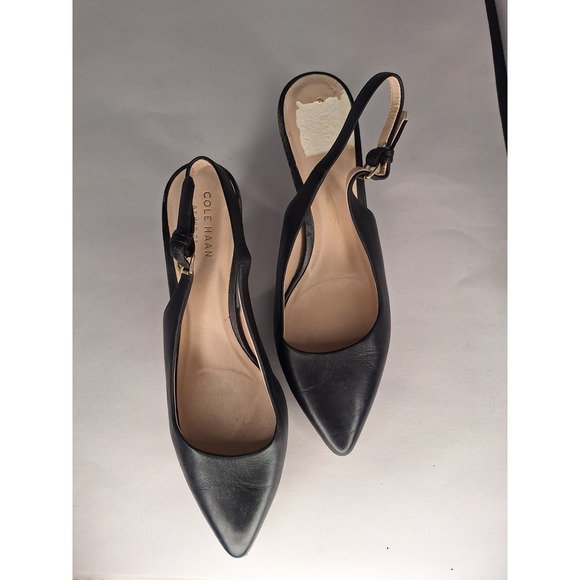 Cole‎ Haan Womens Black Leather Pointed Toe Slingback Heels Size 7M - Picture 3 of 6